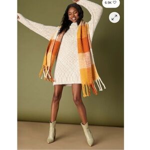 NWT Lulus Sweet Whispers Ivory Multi Eyelash Knit Turtleneck Sweater Dress, S